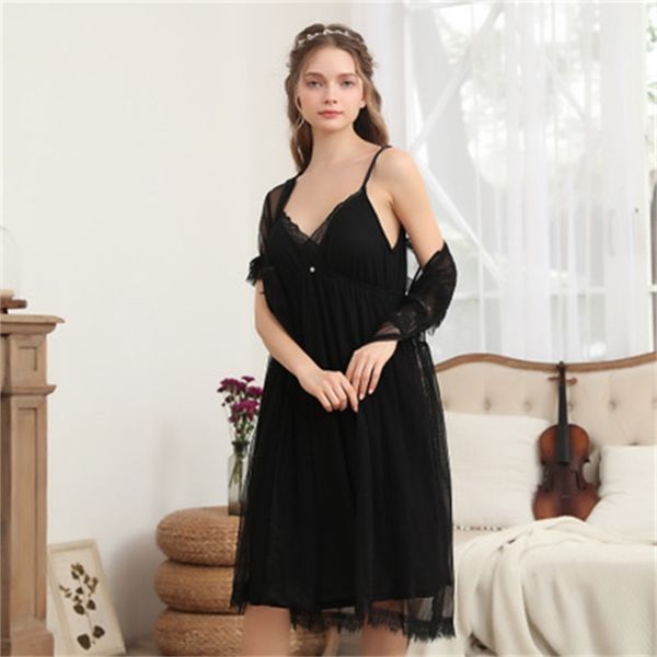 pyjamas spring summer robe sets short-sleeved cardigan strap lace nightdress chest pad pajamas set lounge two piece bathrobe women gjug, Black;white
pyjamas spring summer robe sets short-sleeved cardigan strap lace nightdress chest pad pajamas set lounge two piece bathrobe women gjug, Black;white