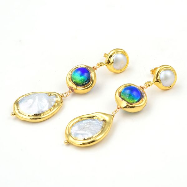 guaiguai jewelry natural keshi white coin pearl gold color plated blue murano glass pearl stud earrings for women, Silver
guaiguai jewelry natural keshi white coin pearl gold color plated blue murano glass pearl stud earrings for women, Silver