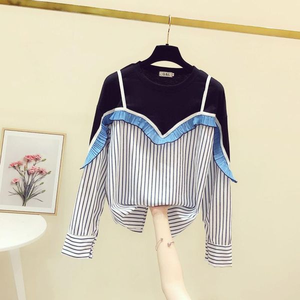 spring striped patchwork o neck full shirt women's loose office lady t-shirt, White
spring striped patchwork o neck full shirt women's loose office lady t-shirt, White