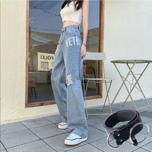 women's jeans autumn high-waisted retro trousers denim ripped loose straight-leg fashion, Blue
women's jeans autumn high-waisted retro trousers denim ripped loose straight-leg fashion, Blue