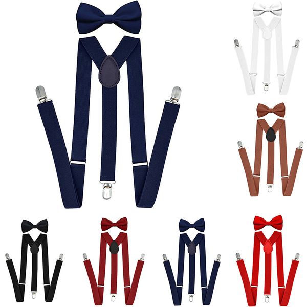 

suspenders men bow tie elastic adjustable fashion brace strap with bowtie set for elegant boys women adults mens harness, Black;white