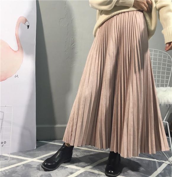 brand suede womens skirts autumn waist long pleated solid saias faldas vintage midi, Black
brand suede womens skirts autumn waist long pleated solid saias faldas vintage midi, Black