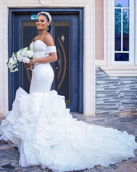 other wedding dresses arabic mermaid 2022 lace up back african ruffles gowns, White
other wedding dresses arabic mermaid 2022 lace up back african ruffles gowns, White