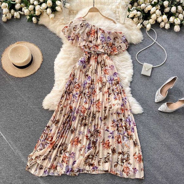women floral printed chiffon pleated long dress summer diagonal collar short sleeve ruffle draped vestidos female 2021 new y0603, Black;gray
women floral printed chiffon pleated long dress summer diagonal collar short sleeve ruffle draped vestidos female 2021 new y0603, Black;gray