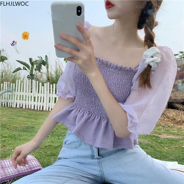 women's blouses & shirts square collar short crop summer puff sleeve slim fitted peplum blouse camisas purple white chiffon blusas
women's blouses & shirts square collar short crop summer puff sleeve slim fitted peplum blouse camisas purple white chiffon blusas