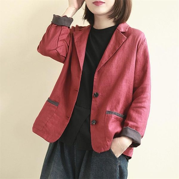 spring arts style double pocket loose casual solid blazer femme coat long sleeve cotton linen women blazers s901 210512, White;black
spring arts style double pocket loose casual solid blazer femme coat long sleeve cotton linen women blazers s901 210512, White;black