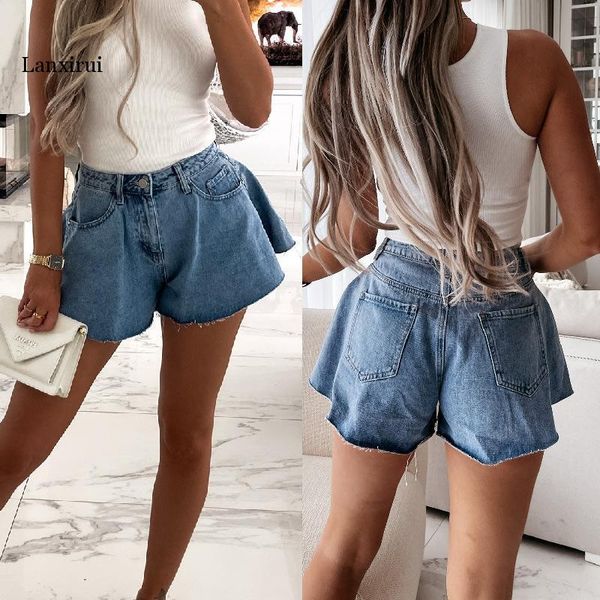 women's shorts summer fashion ruffle hem blue denim jeans washed pockets zippers female skirts high waist bottoms, White;black
women's shorts summer fashion ruffle hem blue denim jeans washed pockets zippers female skirts high waist bottoms, White;black