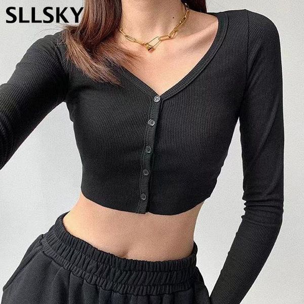 women's t-shirt sllsky knitting v-neck women spring slim long sleeve cotton bottoming fashion female solid short, White
women's t-shirt sllsky knitting v-neck women spring slim long sleeve cotton bottoming fashion female solid short, White