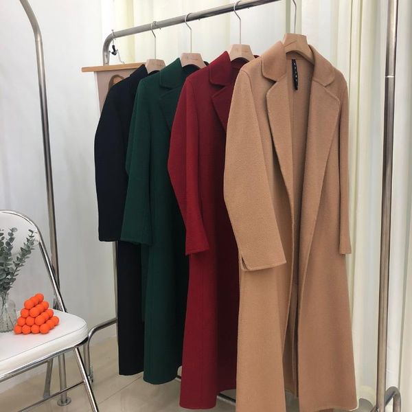 women's wool & blends 2021 double sided solid color lapel temperament commuter korean brown belt loose water ripple coat, Black
women's wool & blends 2021 double sided solid color lapel temperament commuter korean brown belt loose water ripple coat, Black