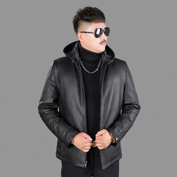 men's leather & faux 2021 original first layer deerskin hood detachable down inner liner genuine jacket winter casual warm, Black
men's leather & faux 2021 original first layer deerskin hood detachable down inner liner genuine jacket winter casual warm, Black