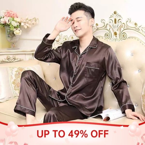 sleepwear pajamas set solid satin summer long sleeve autumn homewear silk men suit casual dormir pyjamas male sleep, Black;brown
sleepwear pajamas set solid satin summer long sleeve autumn homewear silk men suit casual dormir pyjamas male sleep, Black;brown