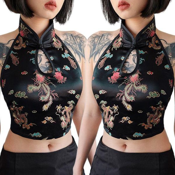 women's tanks & camis womens chinese style halter sleeveless crop dragon embroidery backless tie up vest hollow cami bustier shirt, White
women's tanks & camis womens chinese style halter sleeveless crop dragon embroidery backless tie up vest hollow cami bustier shirt, White