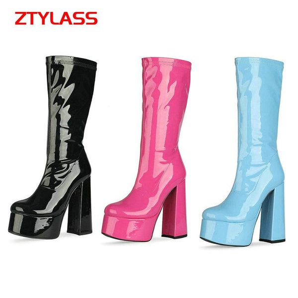 boots 2021 autumn winter women square high heel platform shoes fashion zipper patent leather round toe knee, Black
boots 2021 autumn winter women square high heel platform shoes fashion zipper patent leather round toe knee, Black