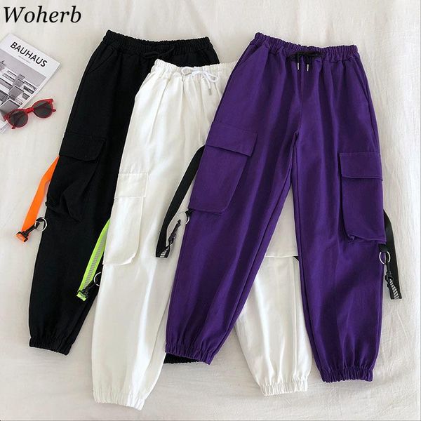 women's pants & capris woherb women fashion streetwear cargo ribbon ankle length elastic waist joggers female loose trousers casual har, Black;white
women's pants & capris woherb women fashion streetwear cargo ribbon ankle length elastic waist joggers female loose trousers casual har, Black;white