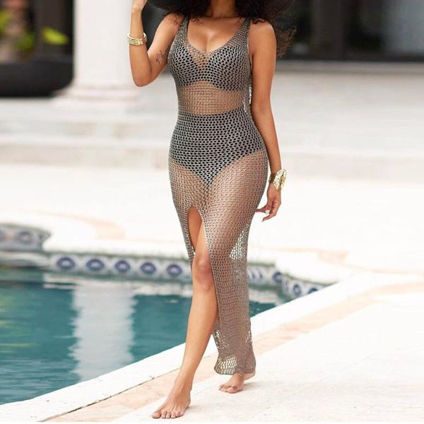 summer women's solid colors swimsuit cover ups mesh sheer perspective crochet beach bikini maxi dresses bathing suit#p4 swimwear, White;black
summer women's solid colors swimsuit cover ups mesh sheer perspective crochet beach bikini maxi dresses bathing suit#p4 swimwear, White;black