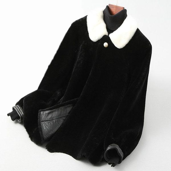women's fur & faux autumn winter women real wool jacket with mink collar fashion coat a053, Black
women's fur & faux autumn winter women real wool jacket with mink collar fashion coat a053, Black