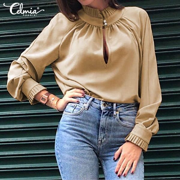 women's blouses & shirts celmia vintage women long sleeve fashion 2021 autumn stand collar casual work ol tunic loose blusas feminians, White
women's blouses & shirts celmia vintage women long sleeve fashion 2021 autumn stand collar casual work ol tunic loose blusas feminians, White