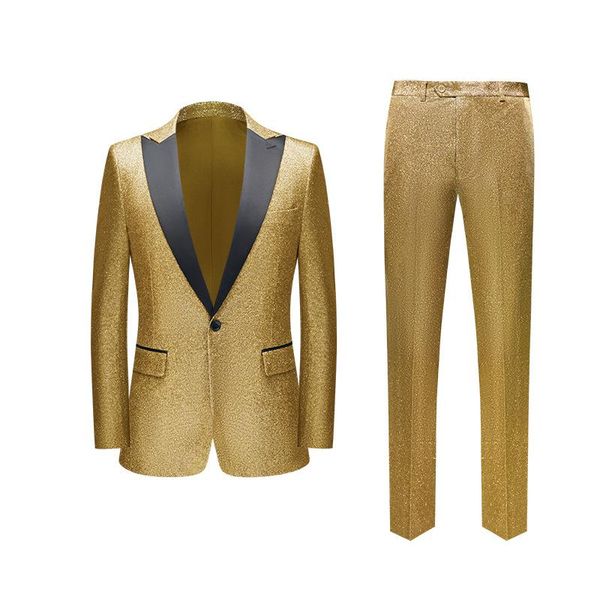 men's suits & blazers 2021 color matching glossy suit golden stage performance two-piece, White;black
men's suits & blazers 2021 color matching glossy suit golden stage performance two-piece, White;black
