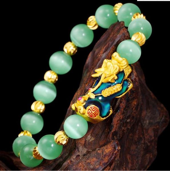 link, chain hi green beads temperature transform pi xiu bracelet 24k gold hand party friend birthday gift fine jewelry, Black
link, chain hi green beads temperature transform pi xiu bracelet 24k gold hand party friend birthday gift fine jewelry, Black
