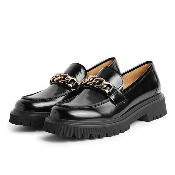 dress shoes retro british loafers fall 2021 women's platform single shoe metal chain leather wedges round toe, Black
dress shoes retro british loafers fall 2021 women's platform single shoe metal chain leather wedges round toe, Black