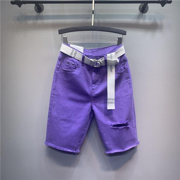 women's jeans korea-style purple knee-length pants 2021 summer high waist stretch hole women out wear casual straight shorts cotton, Blue
women's jeans korea-style purple knee-length pants 2021 summer high waist stretch hole women out wear casual straight shorts cotton, Blue