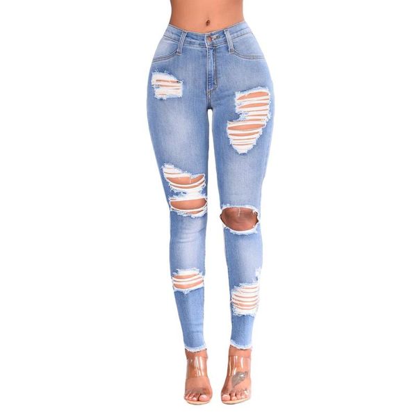 high waist women slim plus size ripped hole gradient long jeans denim regular pants for women's, Blue
high waist women slim plus size ripped hole gradient long jeans denim regular pants for women's, Blue