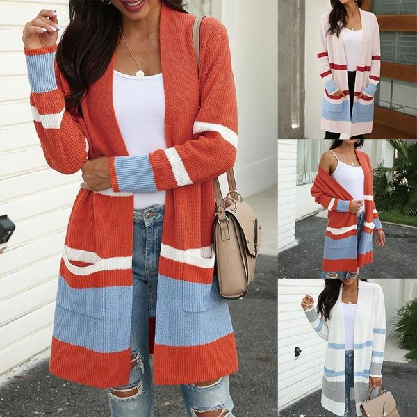 women's sweaters long ladies cardigan autumn and winter wear casual striped stitching contrast sweater pm3z, White;black
women's sweaters long ladies cardigan autumn and winter wear casual striped stitching contrast sweater pm3z, White;black