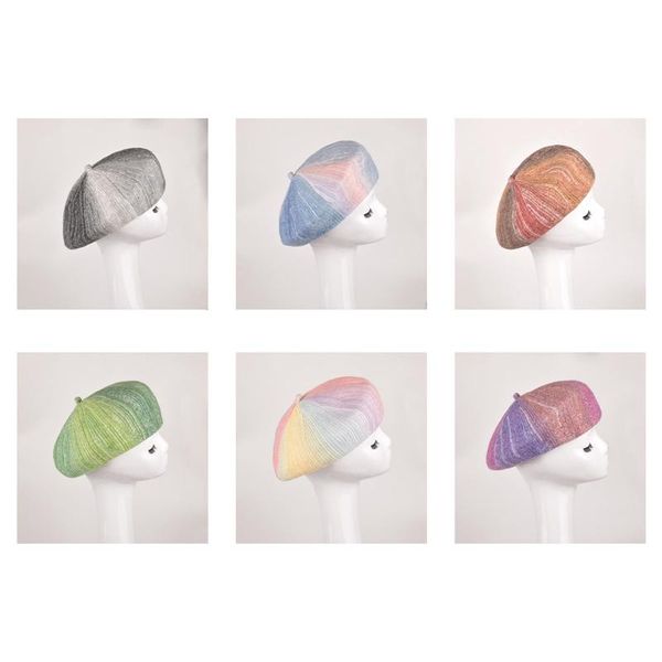 berets women's fashion gradient hats colorful beret female retro wool knitted warm hat autumn winter cap accessories for women, Blue;gray
berets women's fashion gradient hats colorful beret female retro wool knitted warm hat autumn winter cap accessories for women, Blue;gray