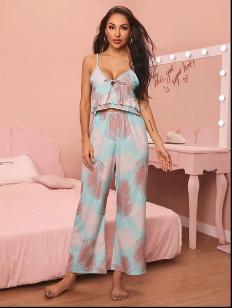 tropical print pajamas set ruffle womens sleepwears hem loungewear satin cami and panty tie front sleepwear soft home suit, Black;red
tropical print pajamas set ruffle womens sleepwears hem loungewear satin cami and panty tie front sleepwear soft home suit, Black;red