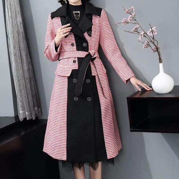 women's wool & blends tweed coat autumn winter lapel long sleeve belt slim fit double breasted stitching fashion windbreaker, Black
women's wool & blends tweed coat autumn winter lapel long sleeve belt slim fit double breasted stitching fashion windbreaker, Black