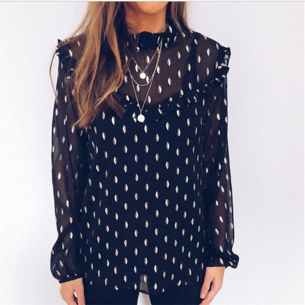 style fashion summer women chiffon long sleeve blouse dot see through casual ruffles pullover loose women's blouses & shirts, White
style fashion summer women chiffon long sleeve blouse dot see through casual ruffles pullover loose women's blouses & shirts, White