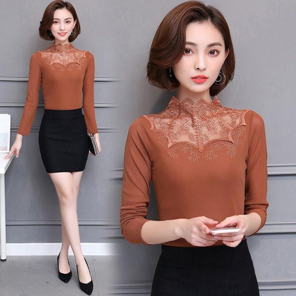 women's blouses & shirts lace for women brand blouse stand collar slim body meash silk shirt elegant plus size long sleeve winter, White
women's blouses & shirts lace for women brand blouse stand collar slim body meash silk shirt elegant plus size long sleeve winter, White