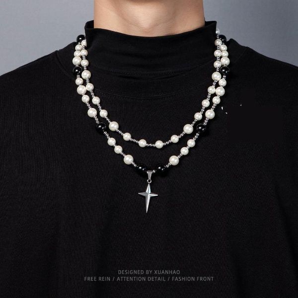 chains 2021 hip hop silver color double layer splicing pearl titanium steel chain cross pendant necklace for women men jewelry 24"
chains 2021 hip hop silver color double layer splicing pearl titanium steel chain cross pendant necklace for women men jewelry 24"