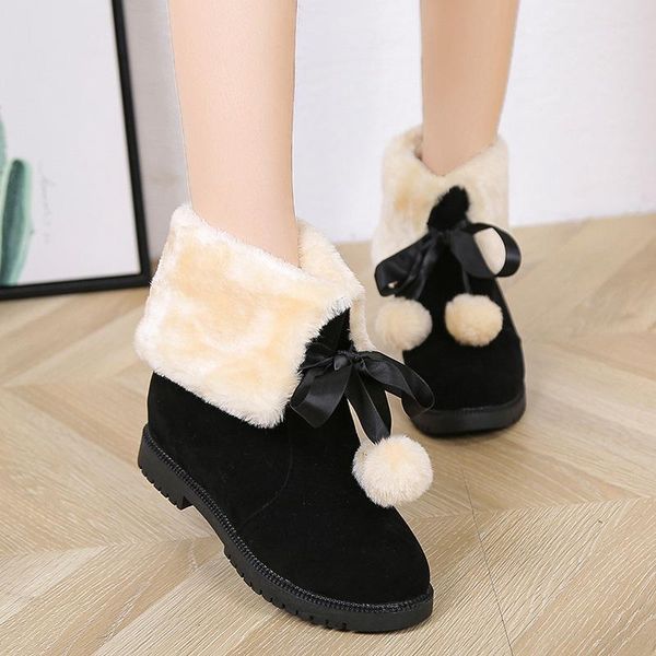 boots winter pure color flanging female cotton shoes, Black 
boots winter pure color flanging female cotton shoes, Black