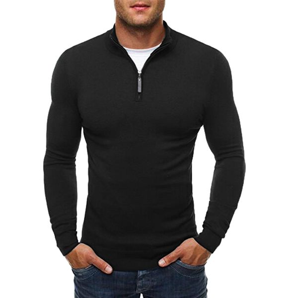 men's autumn sweater, casual high neck solid pullover, zipper drs, thin needle knitted sweater., White;black
men's autumn sweater, casual high neck solid pullover, zipper drs, thin needle knitted sweater., White;black
