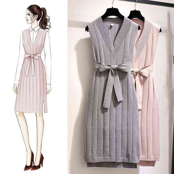 women's knitted sleeveless sweater dresses spring autumn women vest dress with waistband v-neck elegant casual loose shift dress g1214, Black;gray
women's knitted sleeveless sweater dresses spring autumn women vest dress with waistband v-neck elegant casual loose shift dress g1214, Black;gray