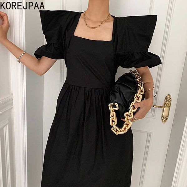 korejpaa women dress summer korean fashion elegant solid court style square collar design ruffles flying sleeves dresses 210526, Black;gray
korejpaa women dress summer korean fashion elegant solid court style square collar design ruffles flying sleeves dresses 210526, Black;gray