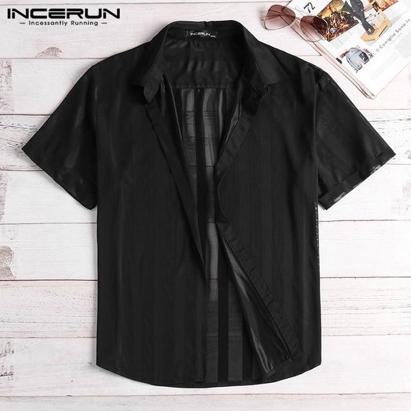 men's casual shirts incerun fashion striped shirt men short sleeve button streetwear transparent party nightclub camisa s-5xl, White;black
men's casual shirts incerun fashion striped shirt men short sleeve button streetwear transparent party nightclub camisa s-5xl, White;black