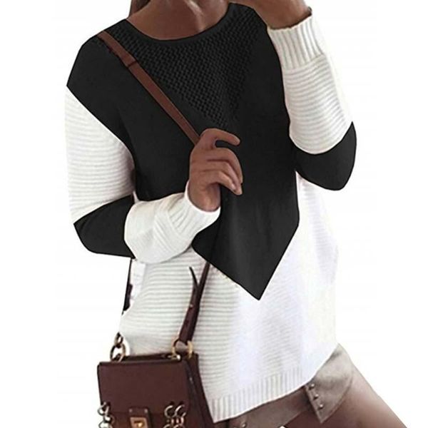 women's sweaters 2021 autumn and winter fashion round neck pullover women loose short casual long-sleeved knit stitching sweater, White;black
women's sweaters 2021 autumn and winter fashion round neck pullover women loose short casual long-sleeved knit stitching sweater, White;black