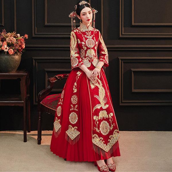 chinese style wedding bride cheongsam traditional long qipao embroidery women's evening dress marry clothes ethnic clothing, Red
chinese style wedding bride cheongsam traditional long qipao embroidery women's evening dress marry clothes ethnic clothing, Red