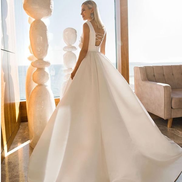 plus size wedding dress v-neck backless criss cross a-line straps bow sleeveless marriage bride dresses custom made, White
plus size wedding dress v-neck backless criss cross a-line straps bow sleeveless marriage bride dresses custom made, White