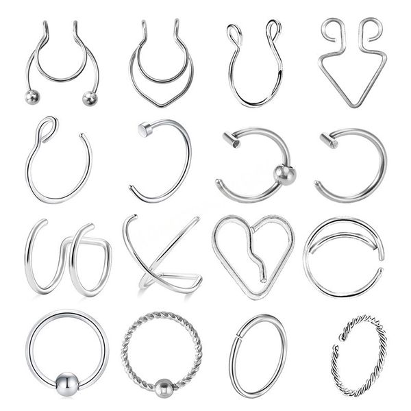 16pcs/set hoop earring fake nose ring septum smiley piercing clip ear cartilage tragus stainless steel lip circular body jewelry, Silver
16pcs/set hoop earring fake nose ring septum smiley piercing clip ear cartilage tragus stainless steel lip circular body jewelry, Silver