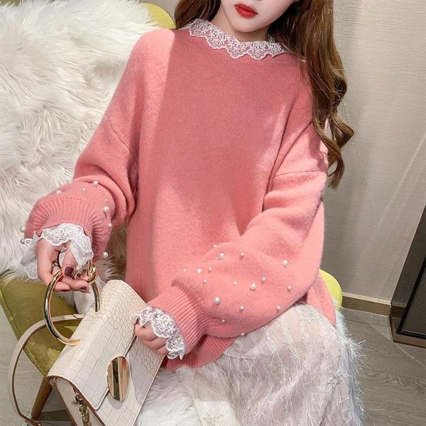 women's sweaters fake two-piece pearl bead sweater women korean loose knitted jumper autumn winter lace pink pullover pull clothes vete, White;black
women's sweaters fake two-piece pearl bead sweater women korean loose knitted jumper autumn winter lace pink pullover pull clothes vete, White;black