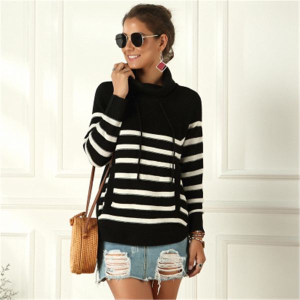 womens striped long sleeve sweaters designer female autumn loose turtle neck pullover fashion trend winter casual sweater clothing, White;black
womens striped long sleeve sweaters designer female autumn loose turtle neck pullover fashion trend winter casual sweater clothing, White;black