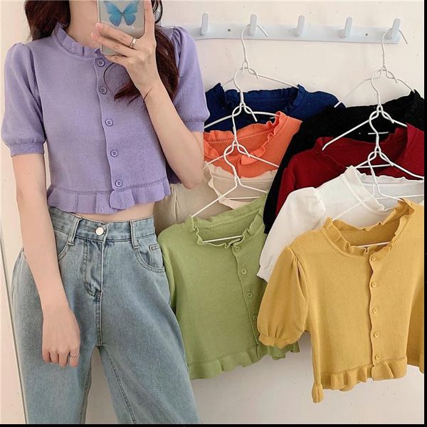 women womens sweater ruffles collar knitted short puff sleeve cropped slim sweaters cardigans lady single breasted crop female, White;black
women womens sweater ruffles collar knitted short puff sleeve cropped slim sweaters cardigans lady single breasted crop female, White;black