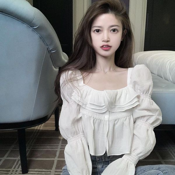 women's blouses & shirts square collar folds chiffon shirt loose long sleeve women 2021 early autumn chic french flared sleeves crop bl, White
women's blouses & shirts square collar folds chiffon shirt loose long sleeve women 2021 early autumn chic french flared sleeves crop bl, White
