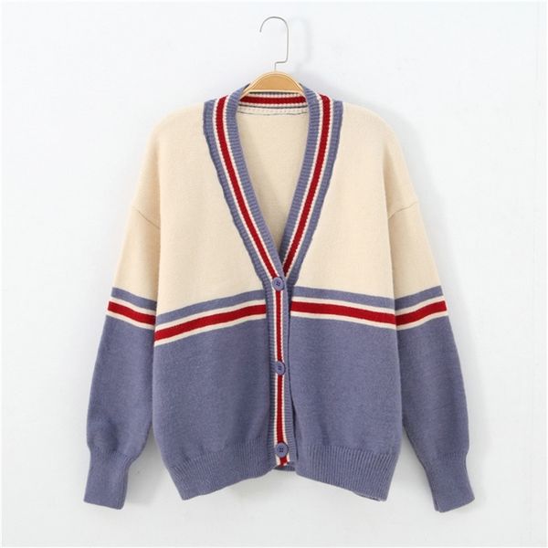 women knitted sweater and cardigans low v neck patchwork oversized jacket cute purple blue 210430, White
women knitted sweater and cardigans low v neck patchwork oversized jacket cute purple blue 210430, White