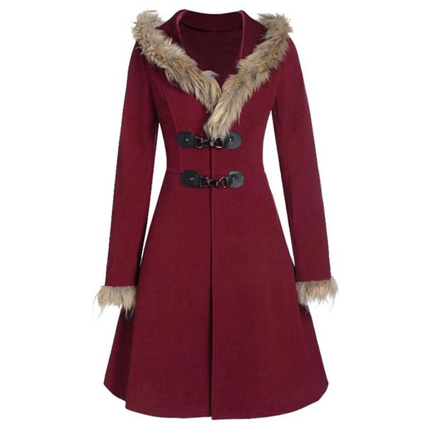 women's wool & blends faux fur trim hat cuffs long sleeves alloy leather buckle buttons overcoat winter slim double-sided woolen mid-le, Black
women's wool & blends faux fur trim hat cuffs long sleeves alloy leather buckle buttons overcoat winter slim double-sided woolen mid-le, Black