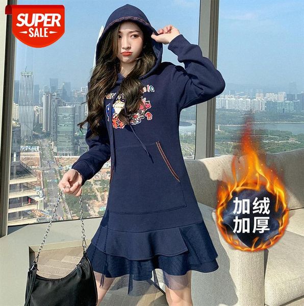 korean style plus velvet padded women's long-sleeved hooded sweater skirt ins trend dress #lt01, Black;gray
korean style plus velvet padded women's long-sleeved hooded sweater skirt ins trend dress #lt01, Black;gray