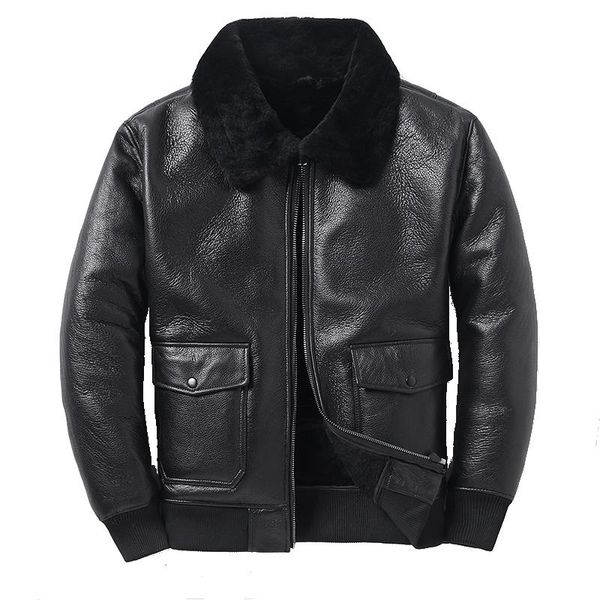 men's leather & faux yr.b6 pilot jacket.plus size genuine coat,winter warm thick fur clothes.100% natural sheepskin with wool, Black
men's leather & faux yr.b6 pilot jacket.plus size genuine coat,winter warm thick fur clothes.100% natural sheepskin with wool, Black